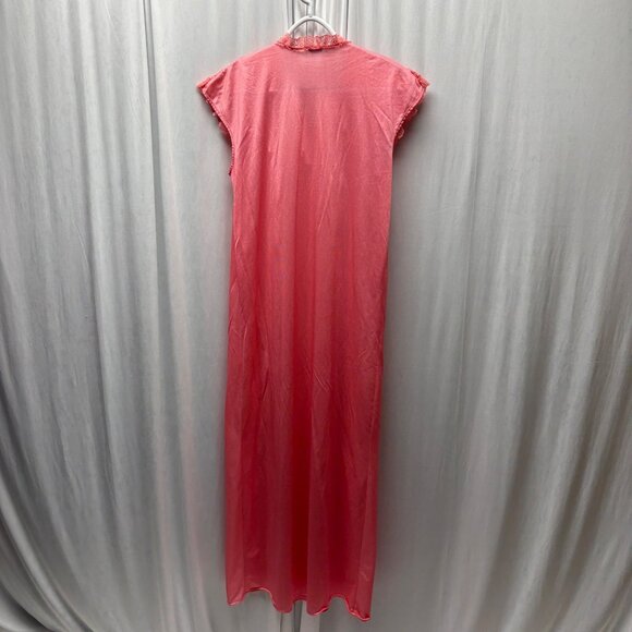 Vintage Bernette New York Pink Nightgown Womens Size Med Embroidered Lace Ruffle - Picture 4 of 6